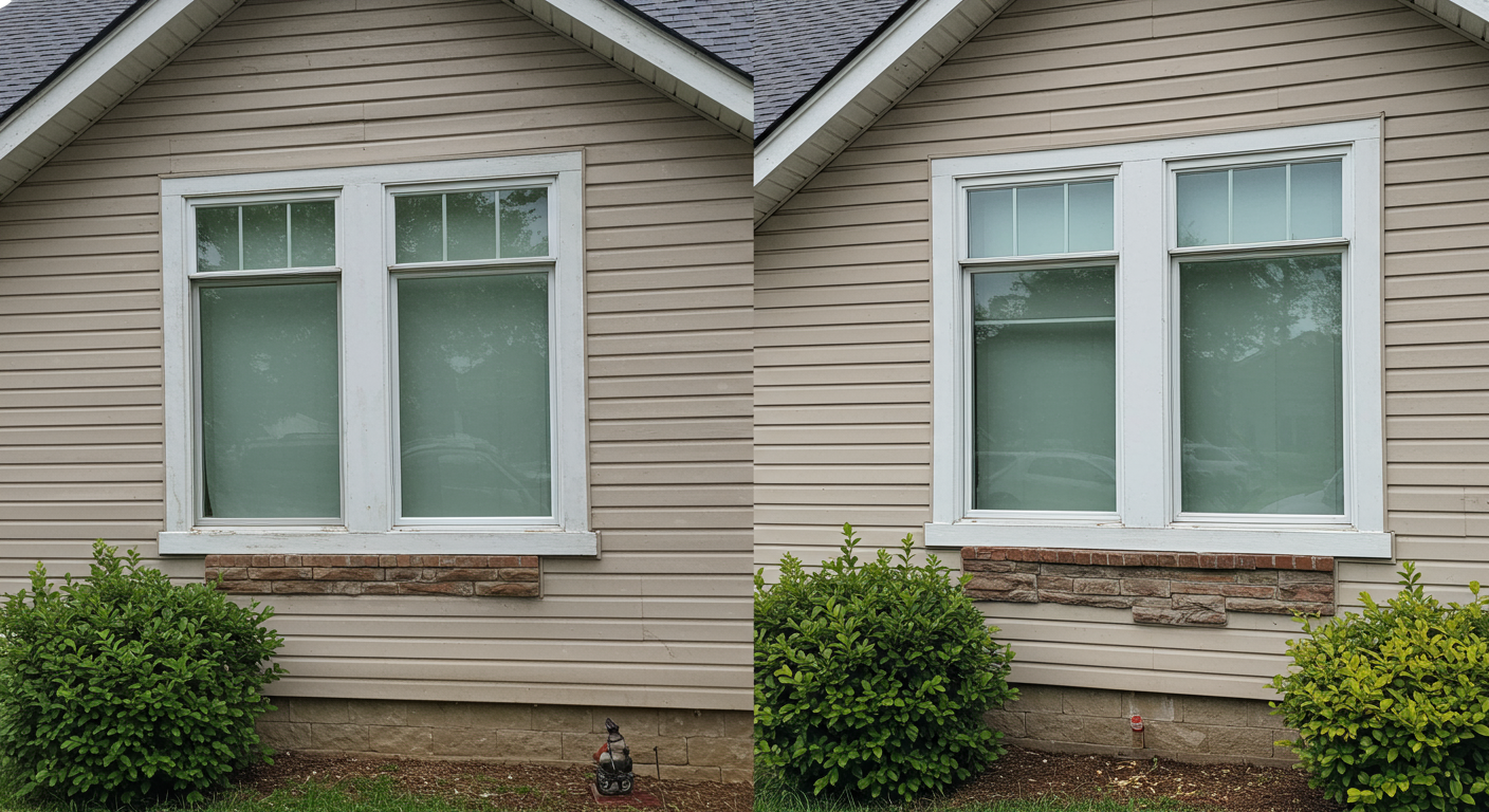 A split image showing a home before and after window replacement, highlighting the aesthetic and functional improvements made.